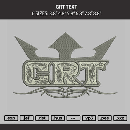 Grt Text Embroidery Machine Design File 6 sizes