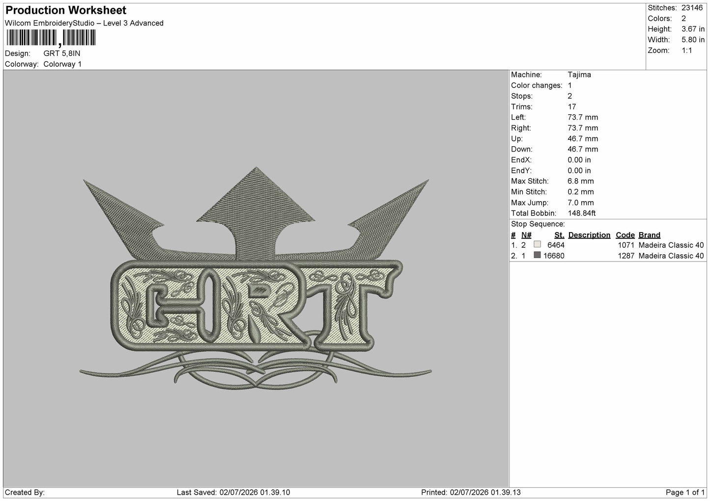 Grt Text Embroidery Machine Design File 6 sizes