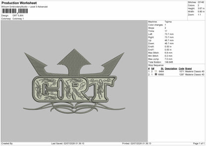 Grt Text Embroidery Machine Design File 6 sizes