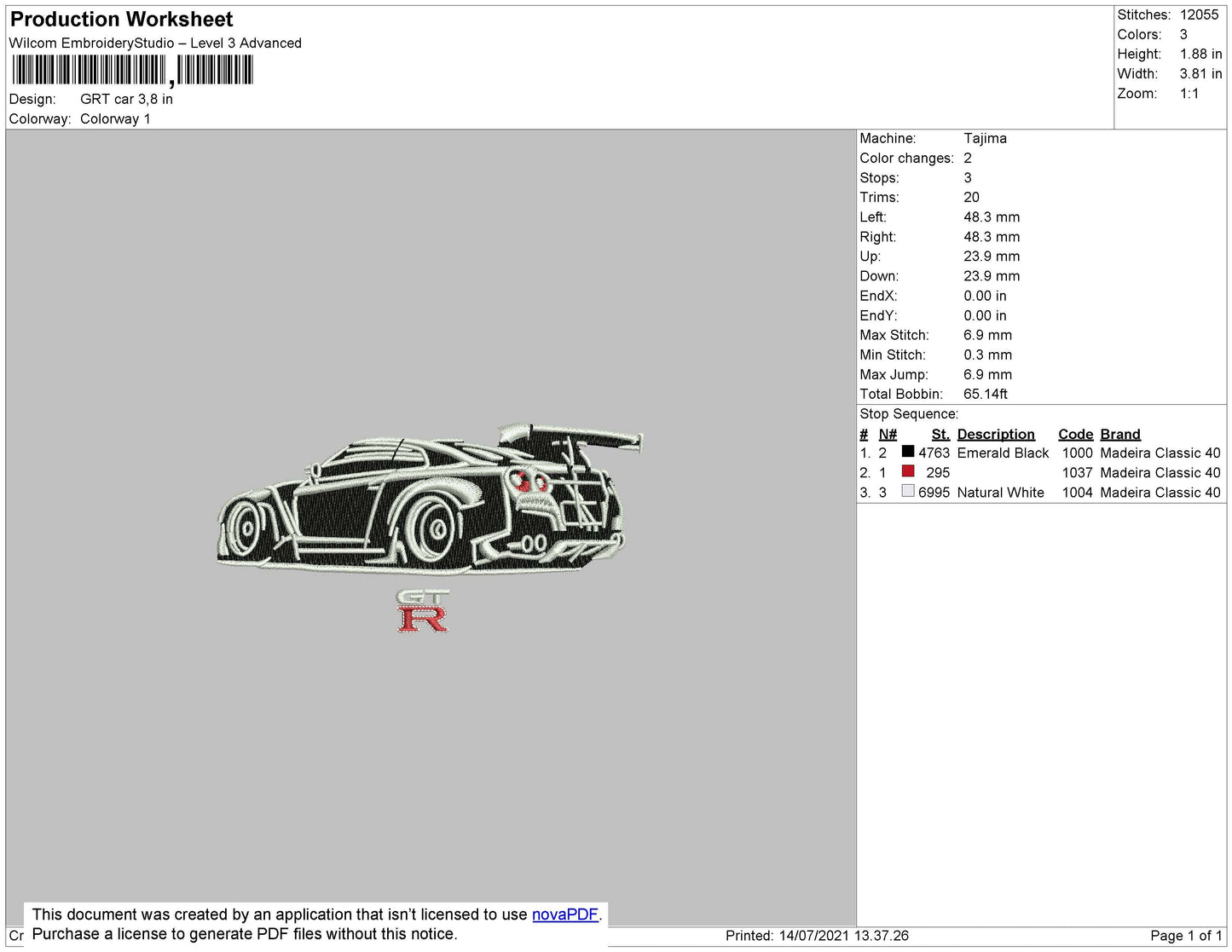 GRT Car Embroidery File 4 size