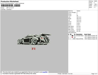 GRT Car Embroidery File 4 size