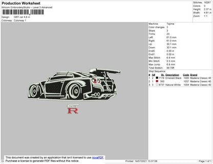 GRT Car Embroidery File 4 size
