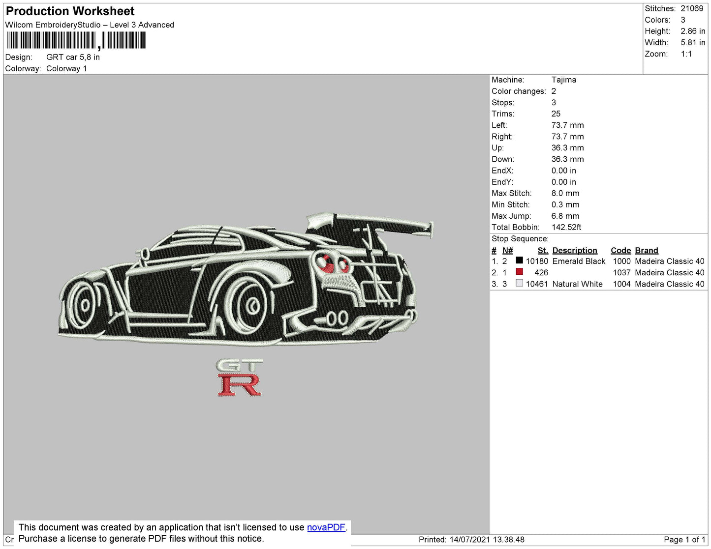 GRT Car Embroidery File 4 size
