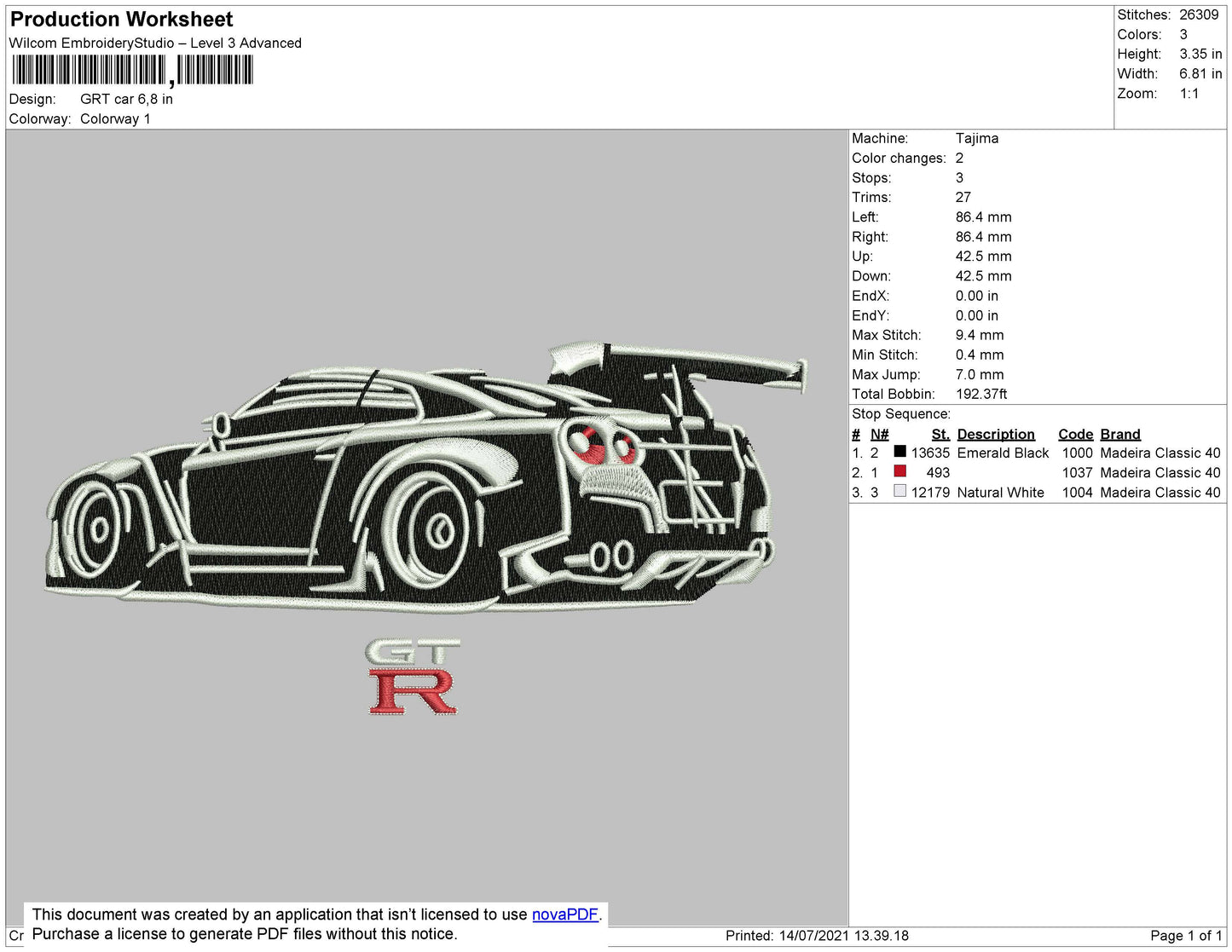 GRT Car Embroidery File 4 size