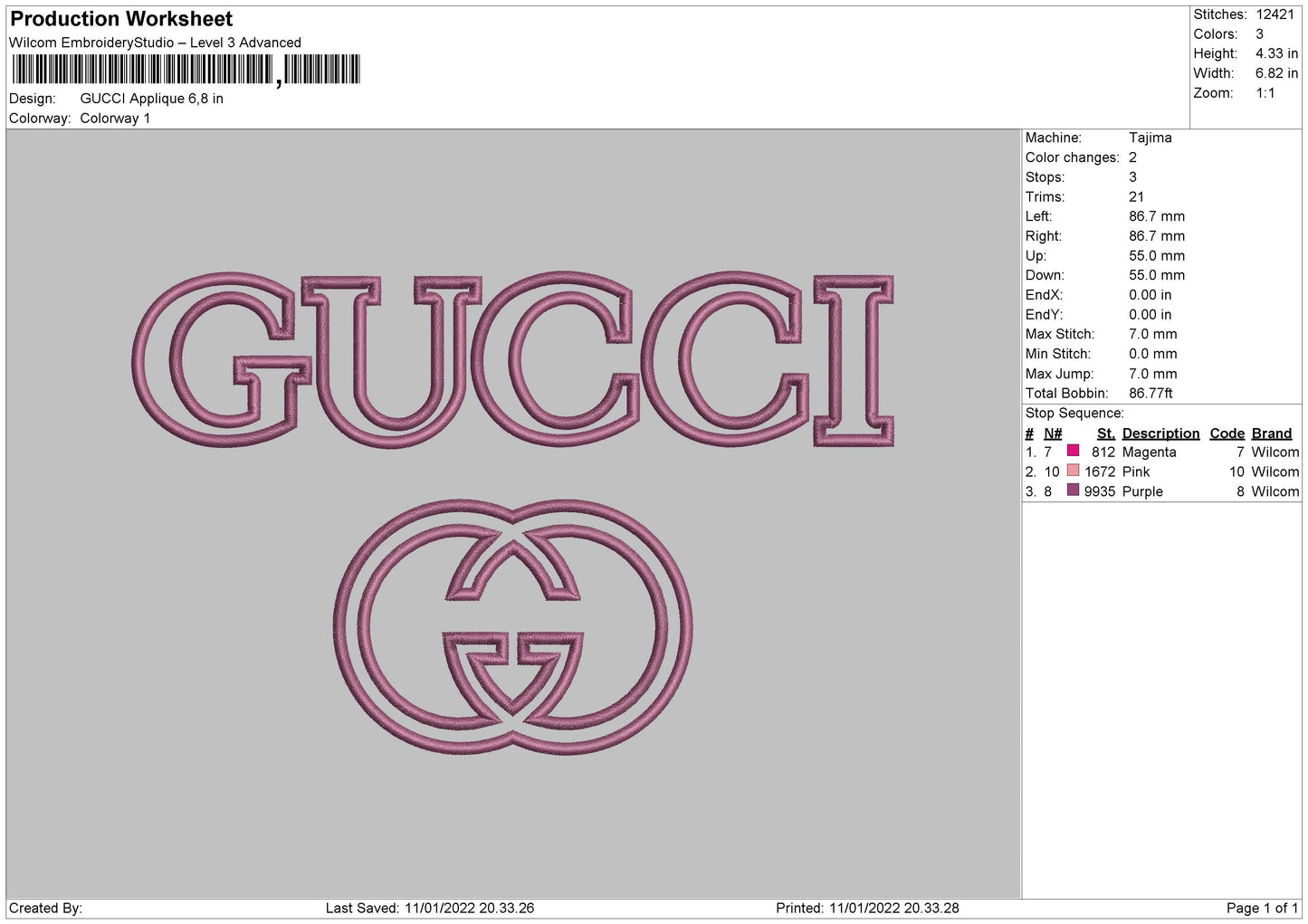 Gucci Applique Embroidery File 6 size