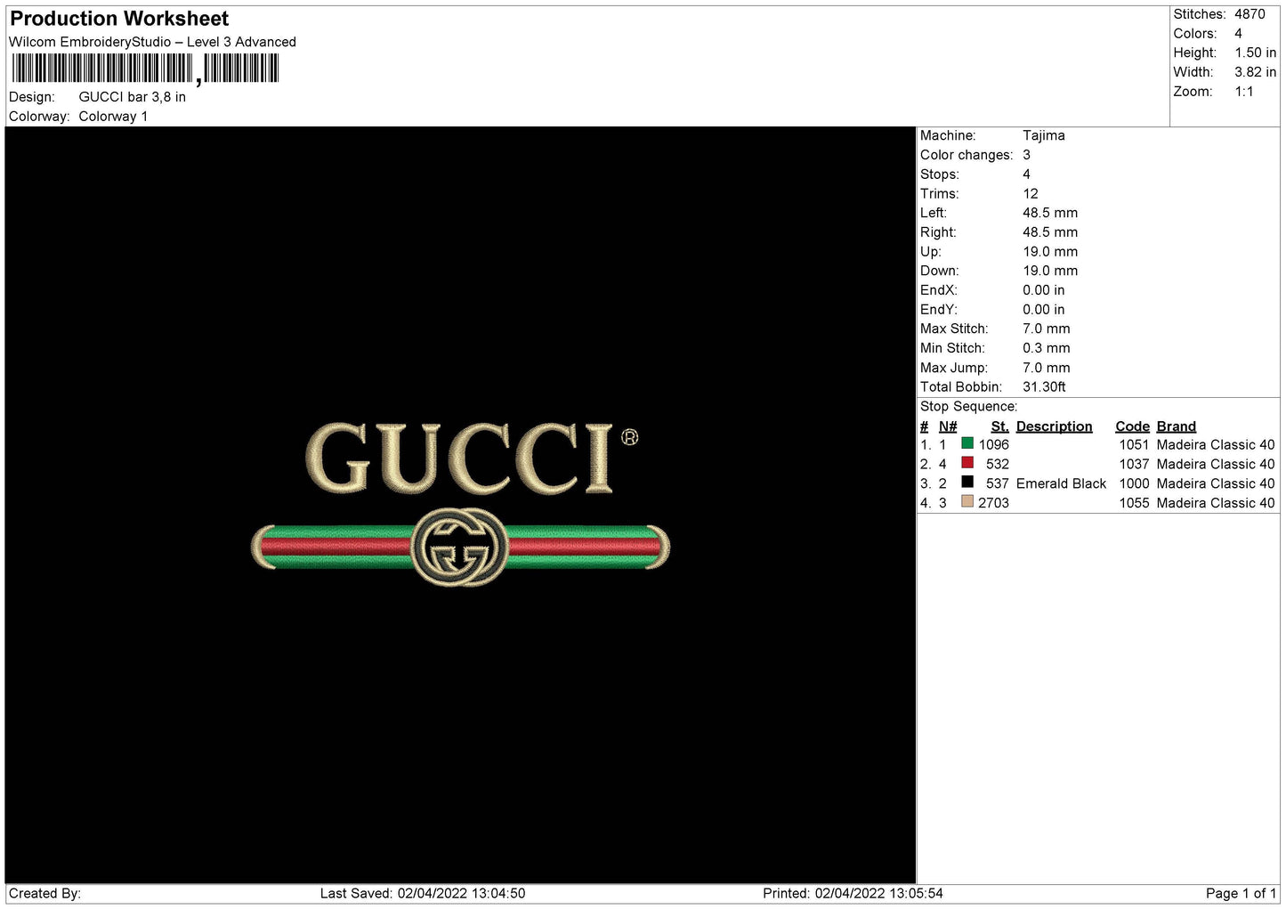 Gucci Bar Embroidery File 4 size
