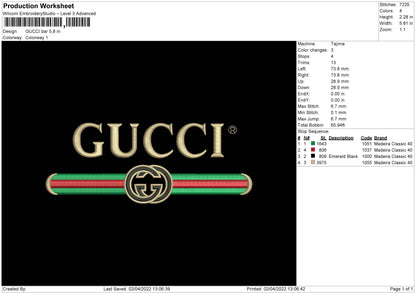 Gucci Bar Embroidery File 4 size