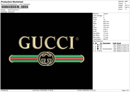 Gucci Bar Embroidery File 4 size