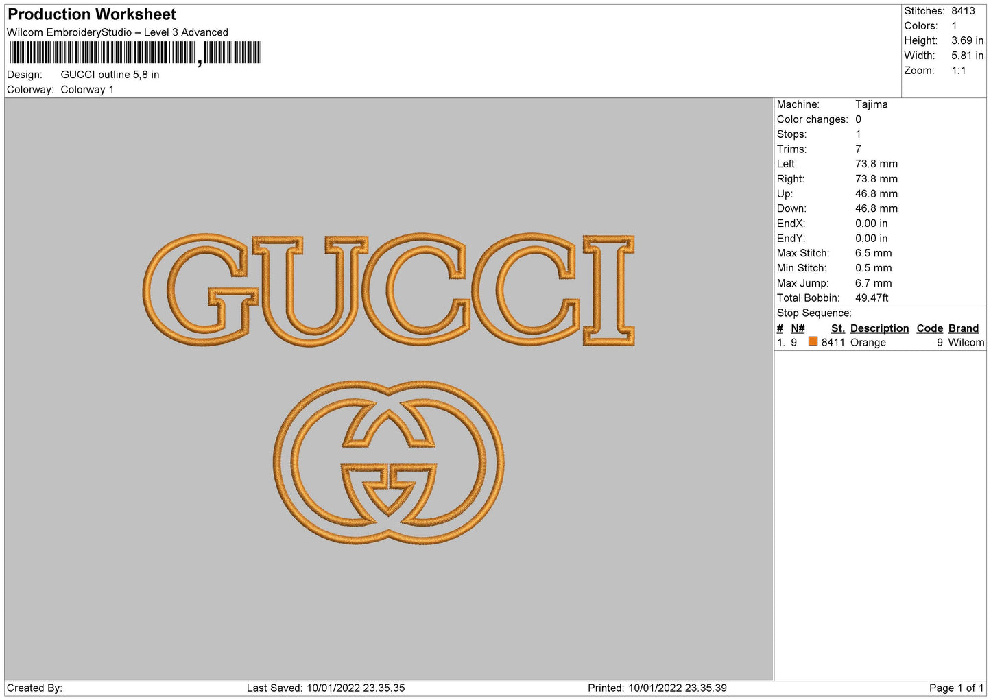 Gucci Outline Embroidery File 6 size