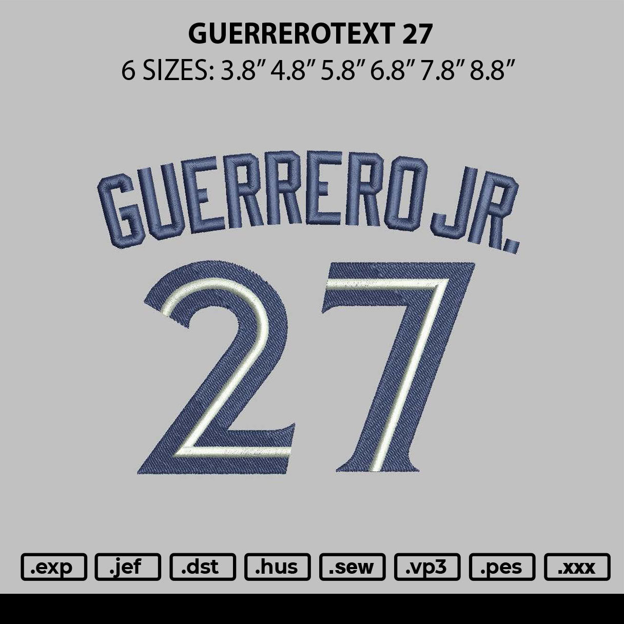 Guerrerotext 27 Embroidery File 6 sizes