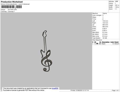 Guitar Embroidery File 4 size