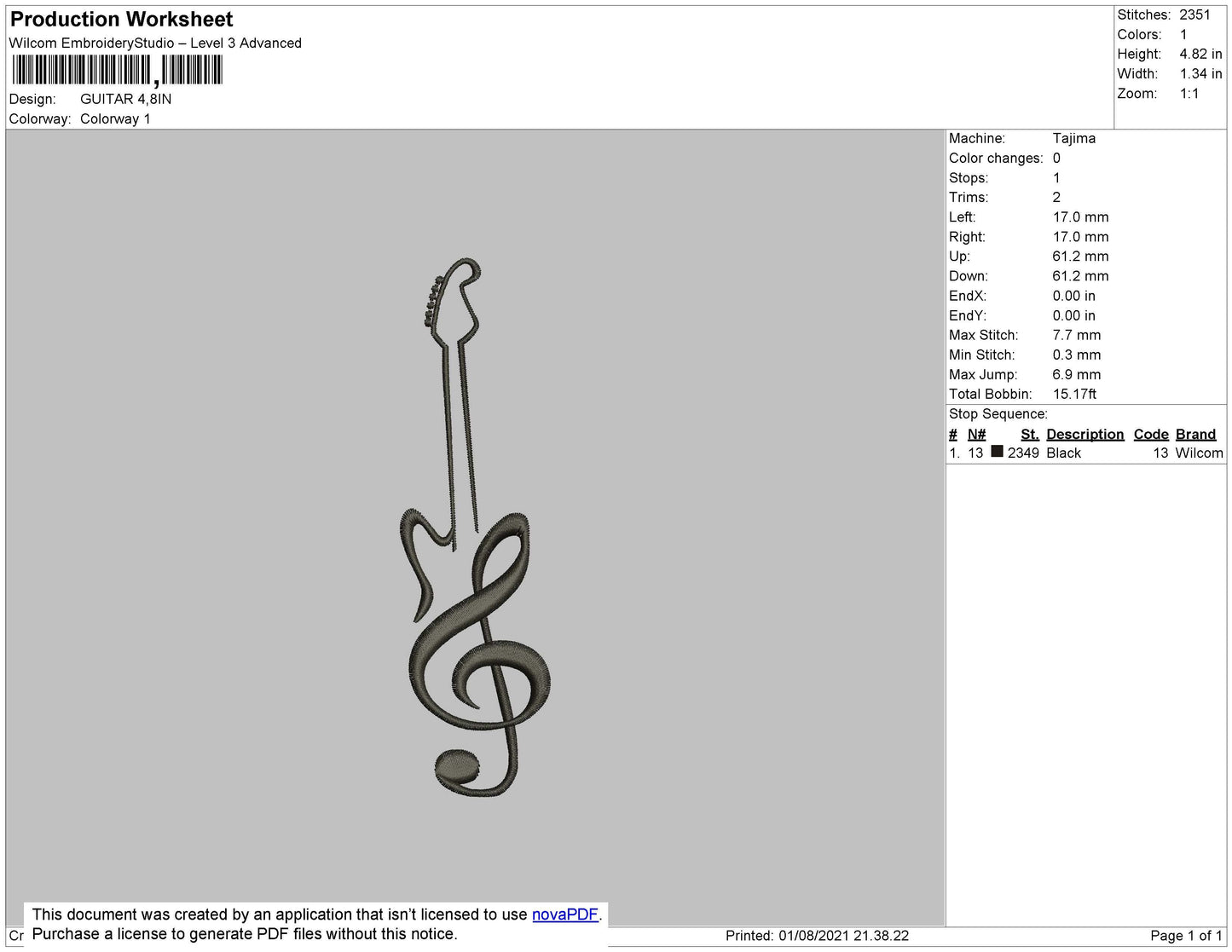 Guitar Embroidery File 4 size
