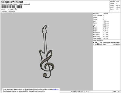 Guitar Embroidery File 4 size