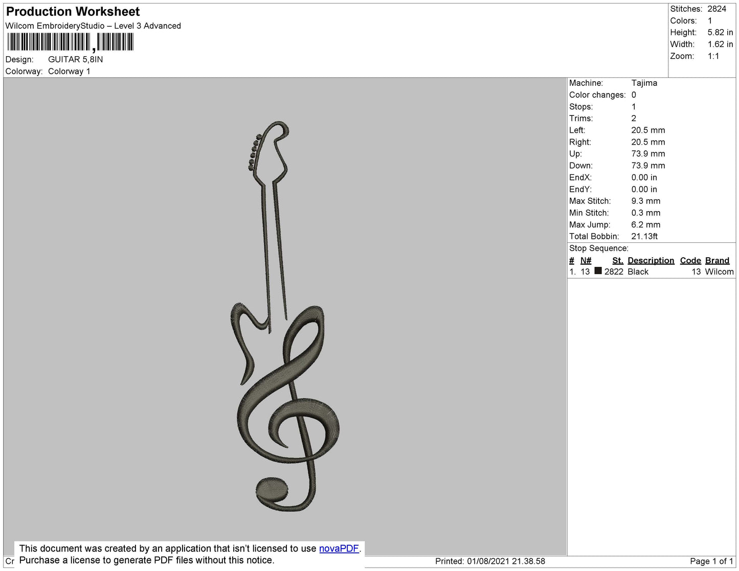 Guitar Embroidery File 4 size