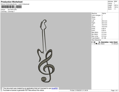 Guitar Embroidery File 4 size