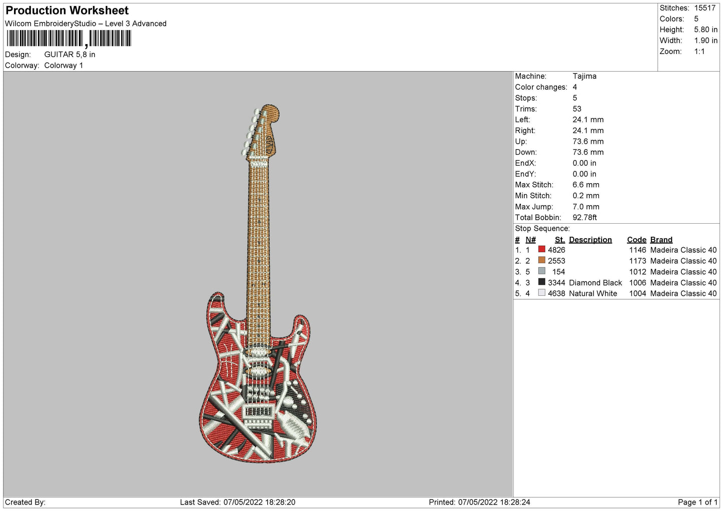 Guitar Embroidery File 4 size