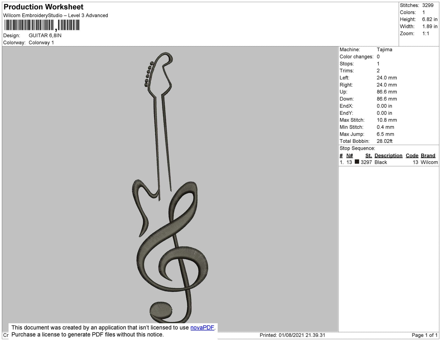Guitar Embroidery File 4 size