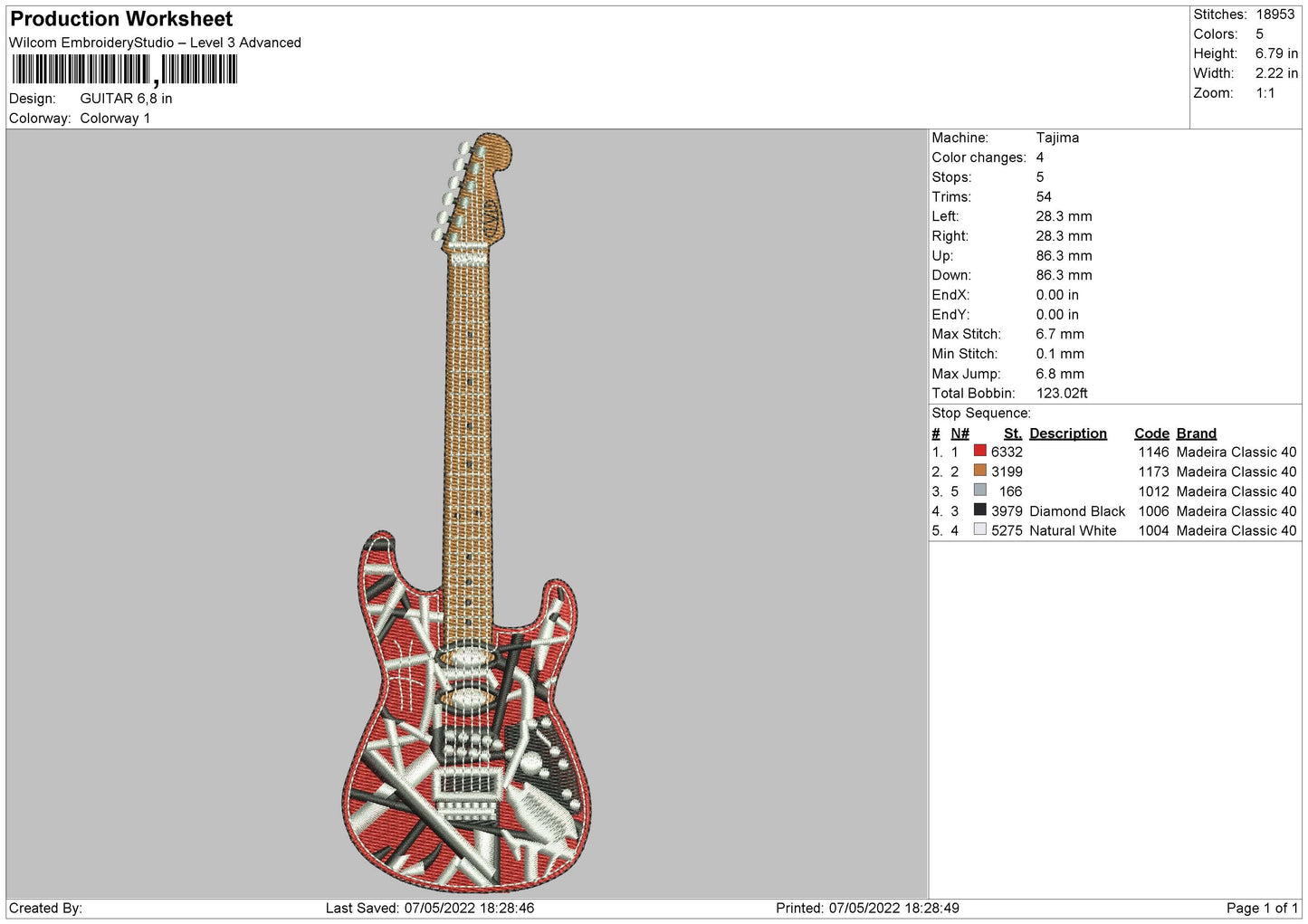 Guitar Embroidery File 4 size