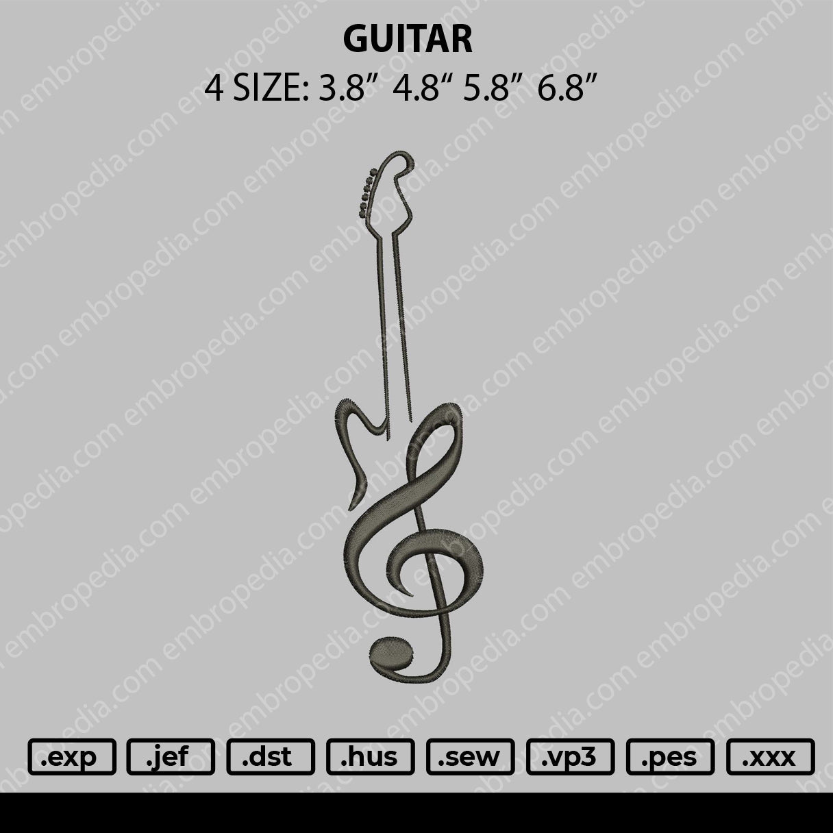 Guitar Embroidery File 4 size