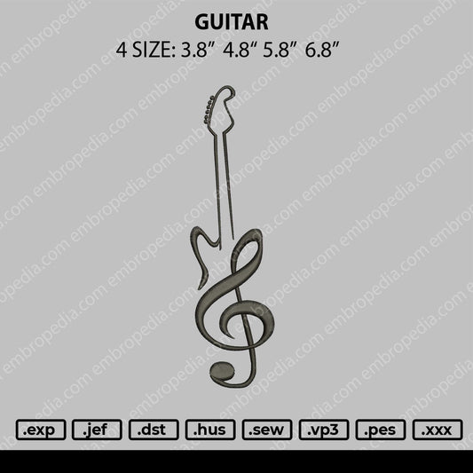 Guitar Embroidery File 4 size