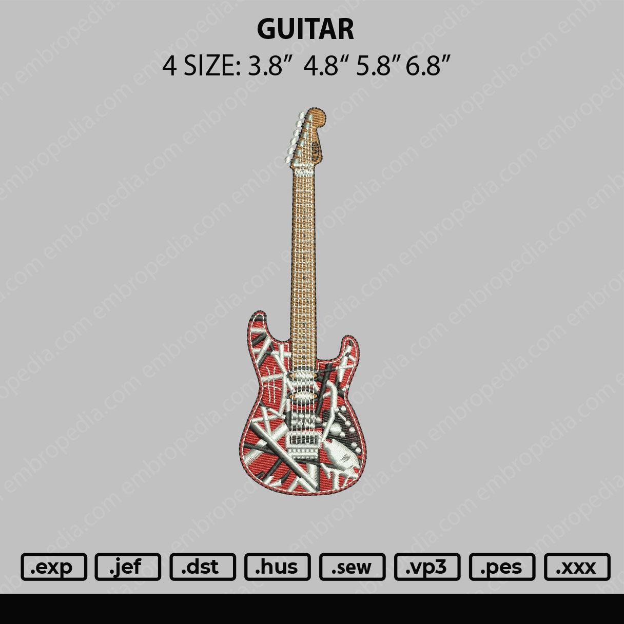 Guitar Embroidery File 4 size