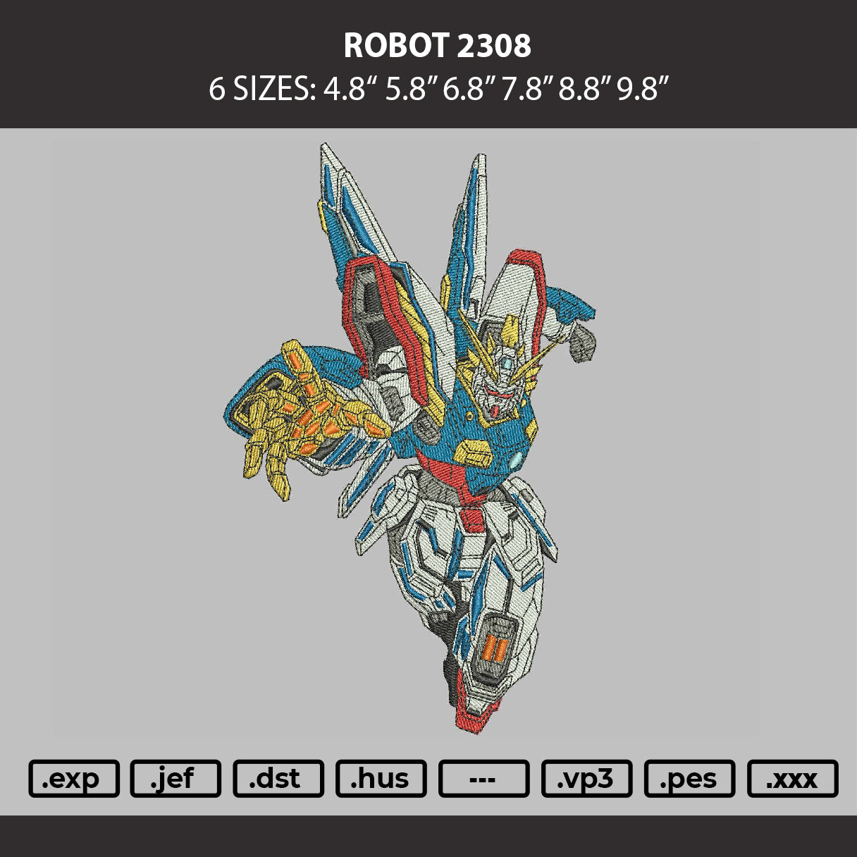 Robot 2308 Embroidery Machine Design File 6 sizes
