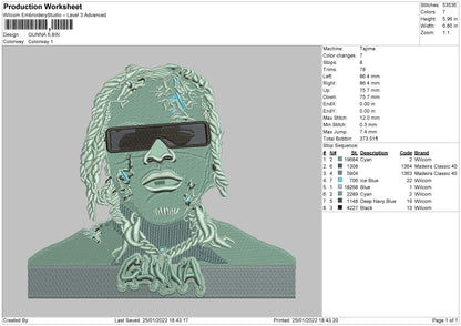 Gunna Embroidery File 4 size