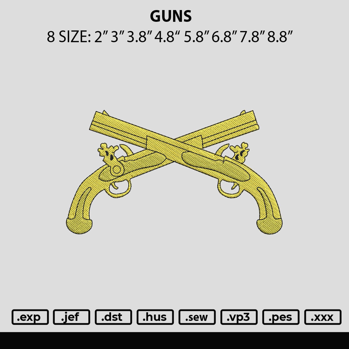Guns Embroidery File 6 sizes