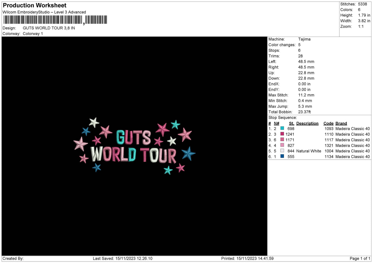 World Stars Embroidery File 6 sizes