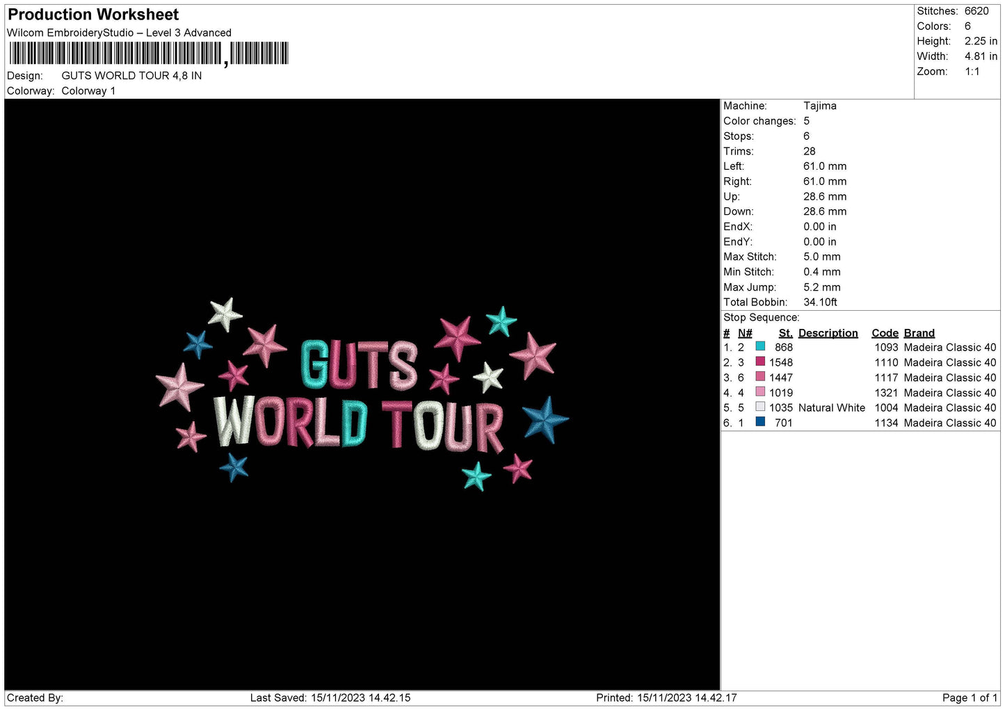 World Stars Embroidery File 6 sizes