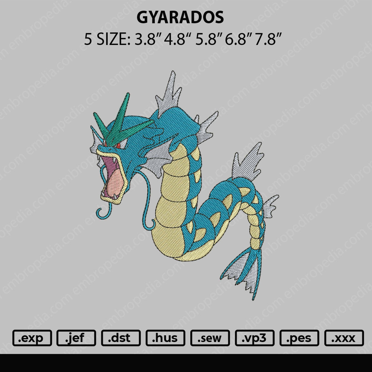Gyarados Embroidery File 5 sizes
