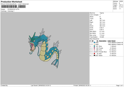 Gyarados Embroidery File 5 sizes