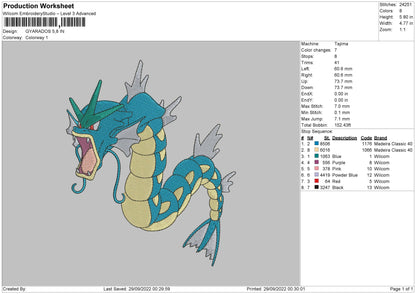 Gyarados Embroidery File 5 sizes