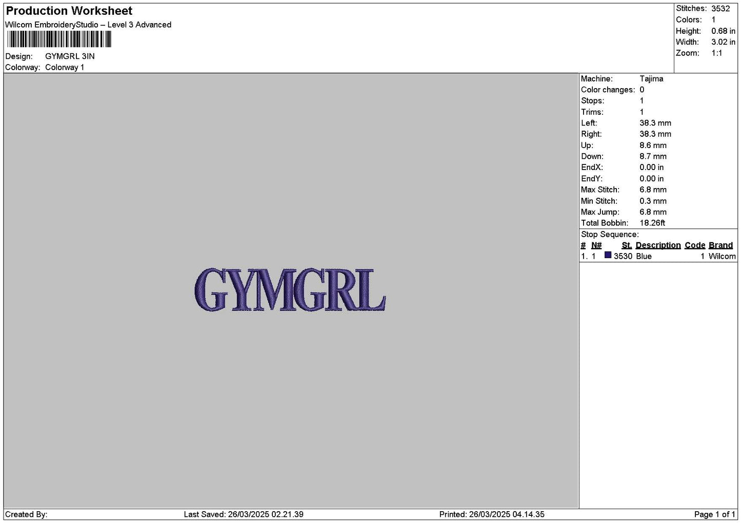 Gymgrltext Embroidery File 6 sizes
