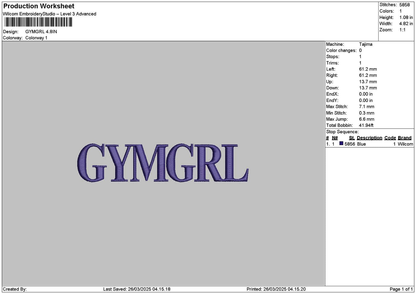 Gymgrltext Embroidery File 6 sizes