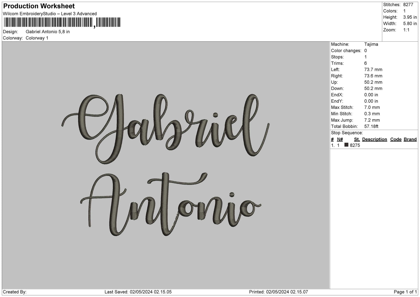 Gabrieltext Embroidery File 6 sizes