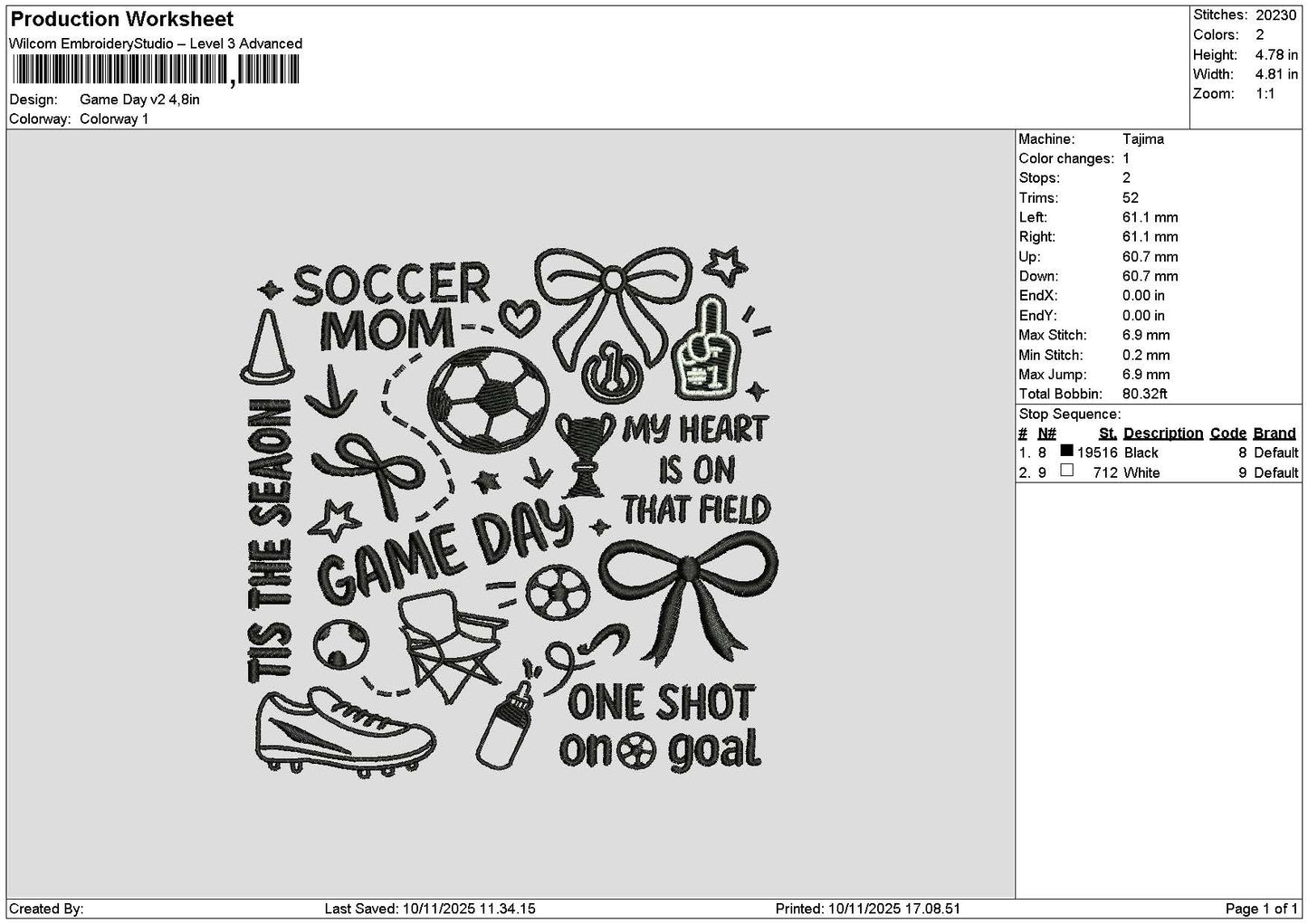 Gametext 1011 Embroidery File 6 sizes