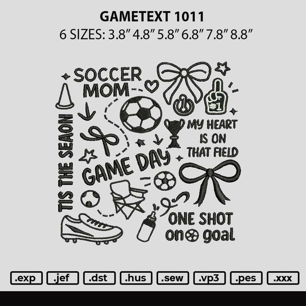 Gametext 1011 Embroidery File 6 sizes