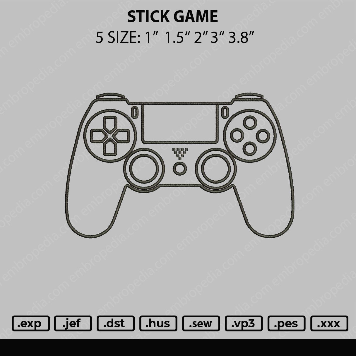 Game Stick 5 Embroidery File 5 sizes