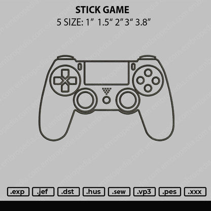Game Stick 5 Embroidery File 5 sizes
