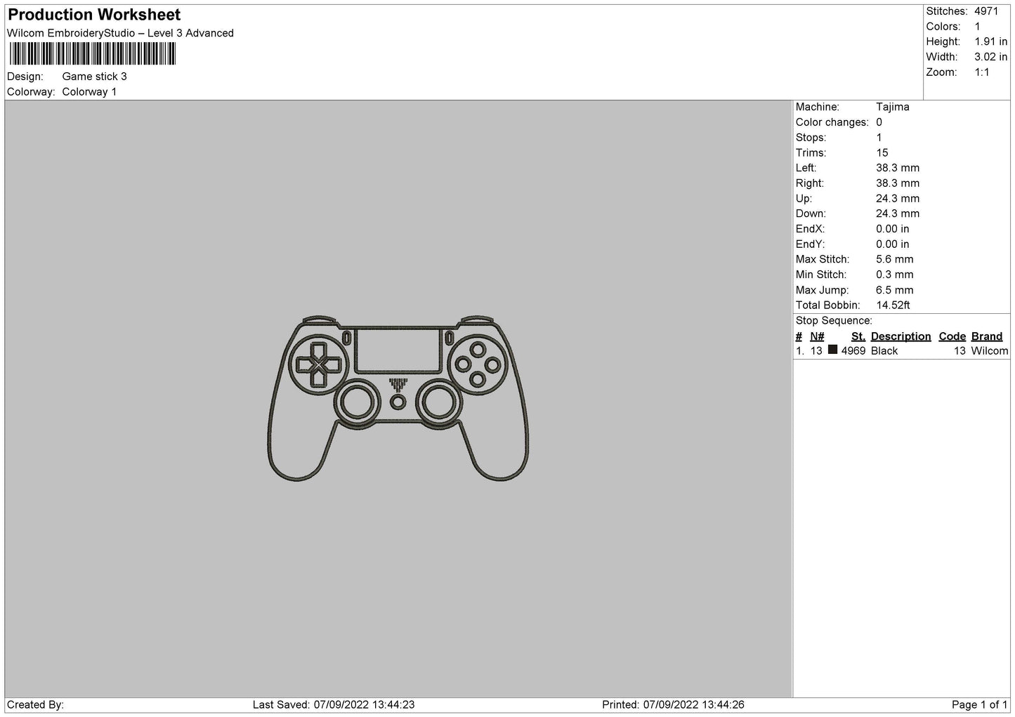 Game Stick 5 Embroidery File 5 sizes