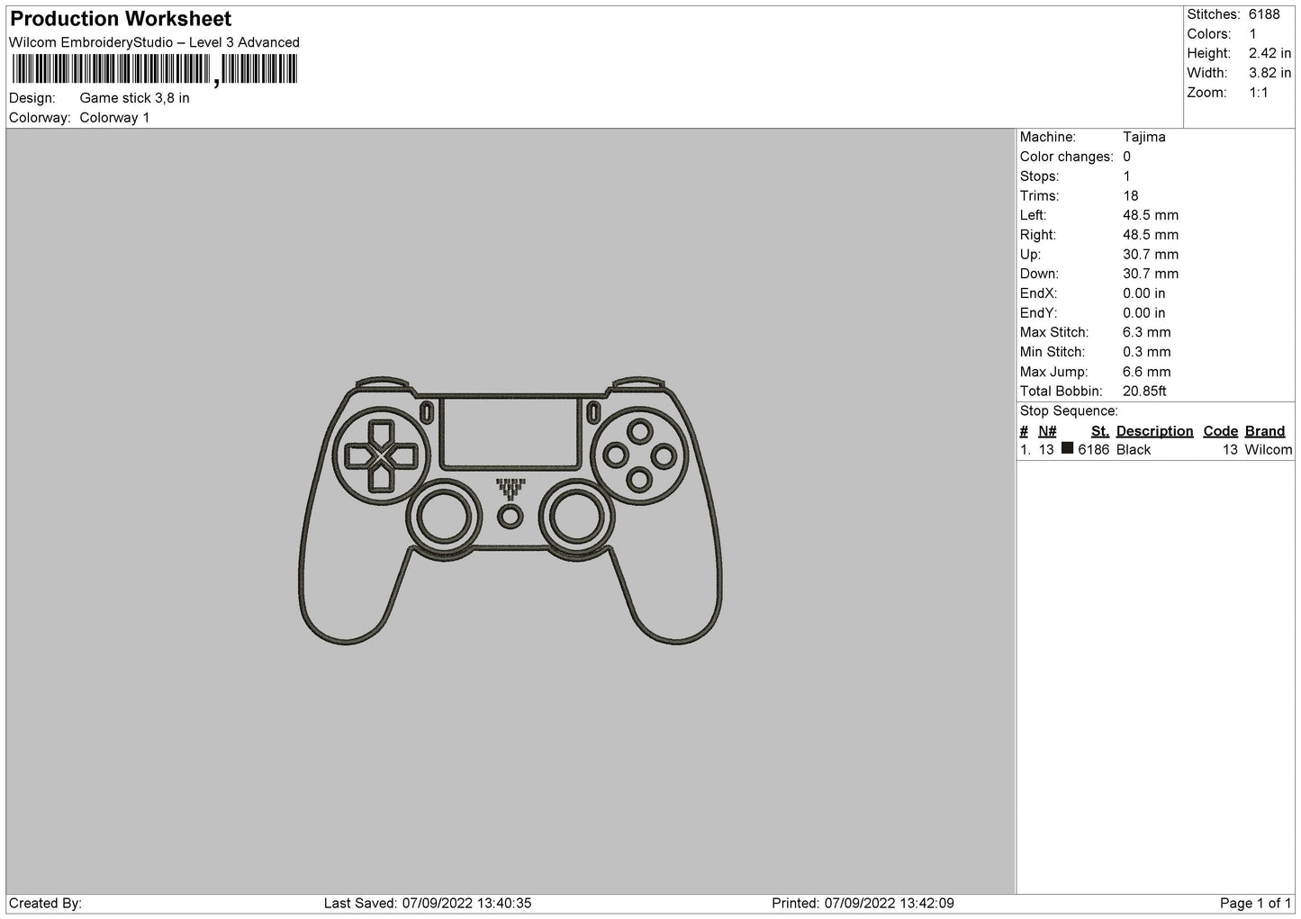 Game Stick 5 Embroidery File 5 sizes