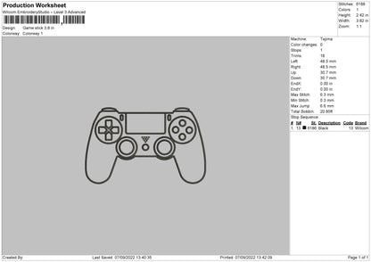 Game Stick 5 Embroidery File 5 sizes