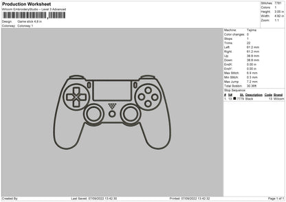 Game Stick 5 Embroidery File 5 sizes