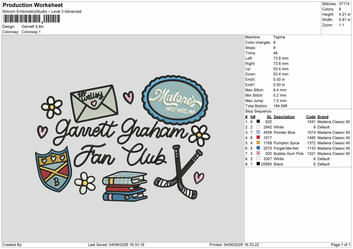Gamett Text Embroidery Machine Design File 6 sizes