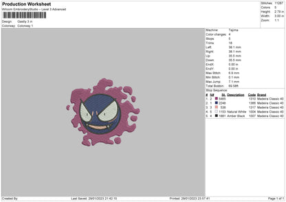 Gastly Embroidery File 6 sizes