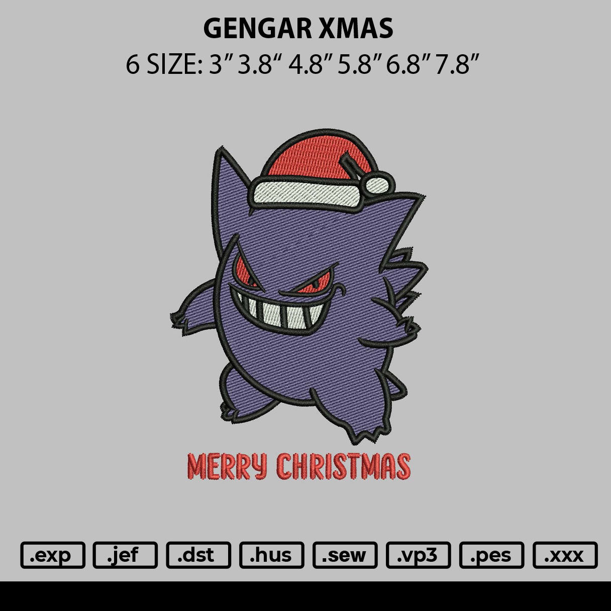 Gengar Xmas Embroidery File 6 sizes