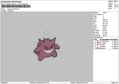 Gengar Keychain Embroidery File 6 sizes