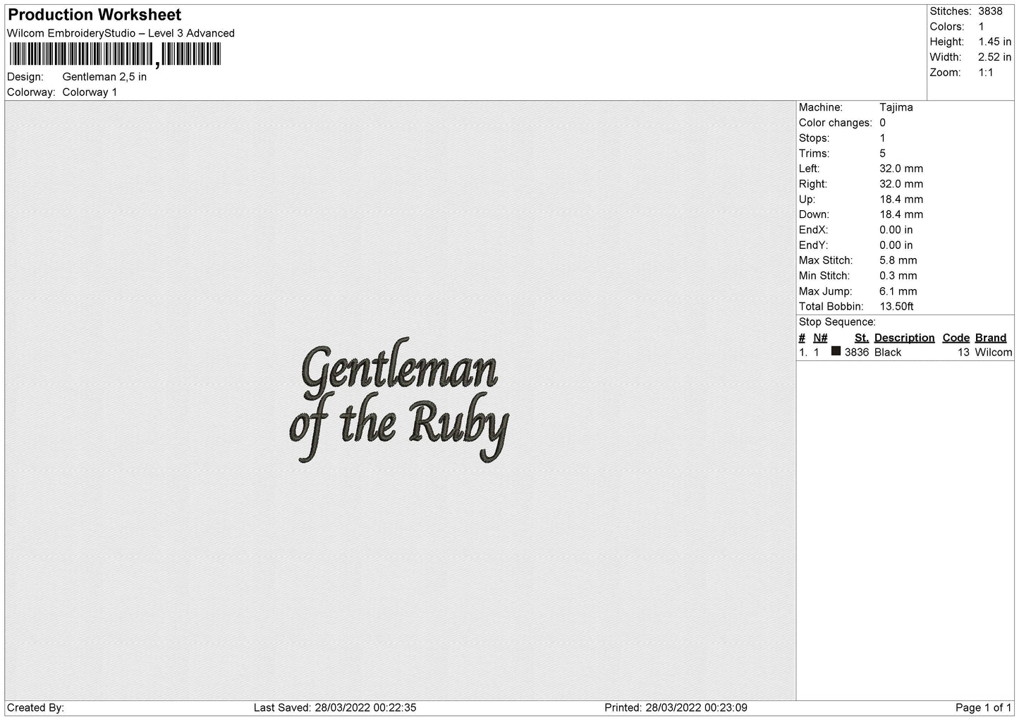 Gentleman Embroidery File 4 Size