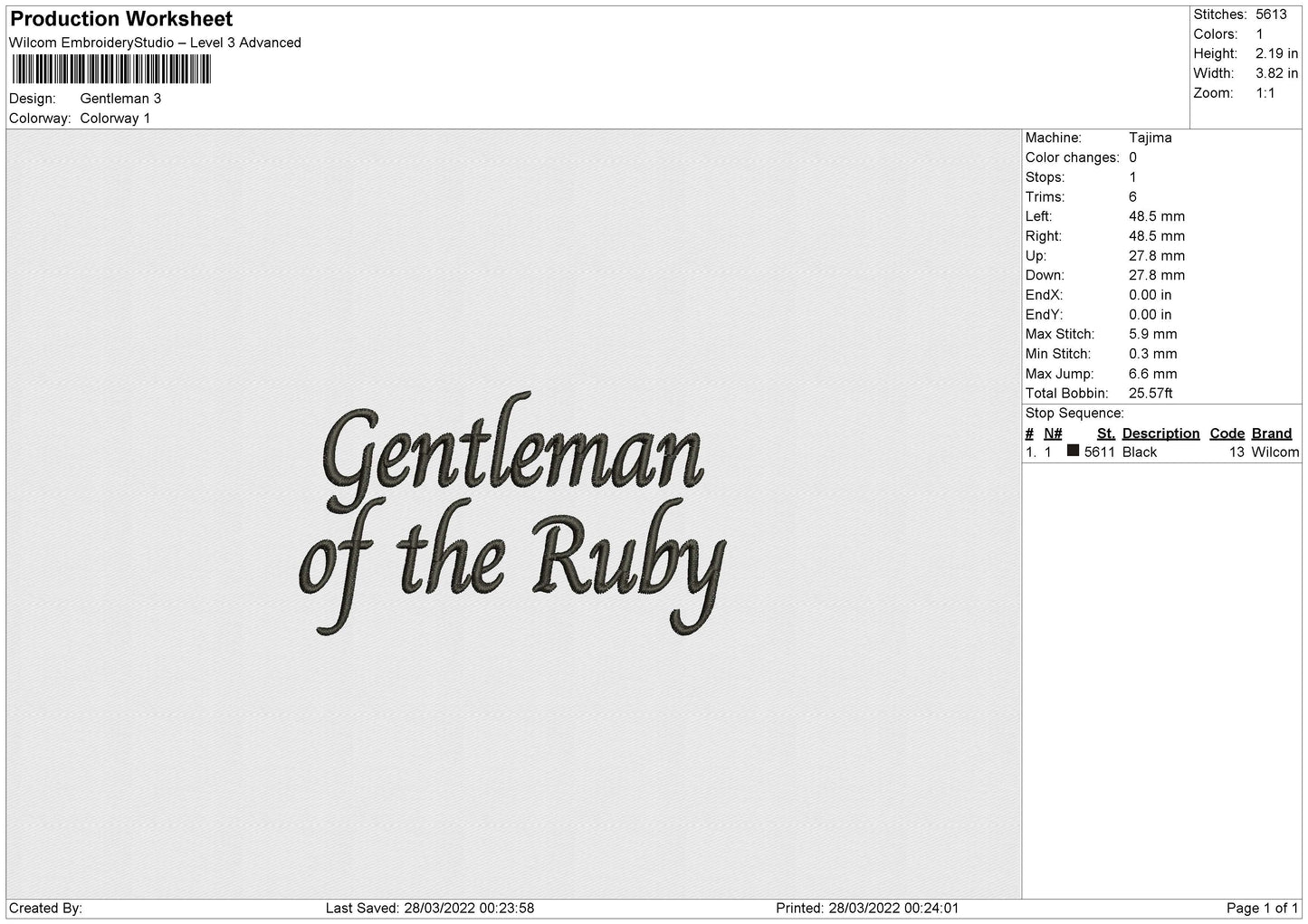 Gentleman Embroidery File 4 Size